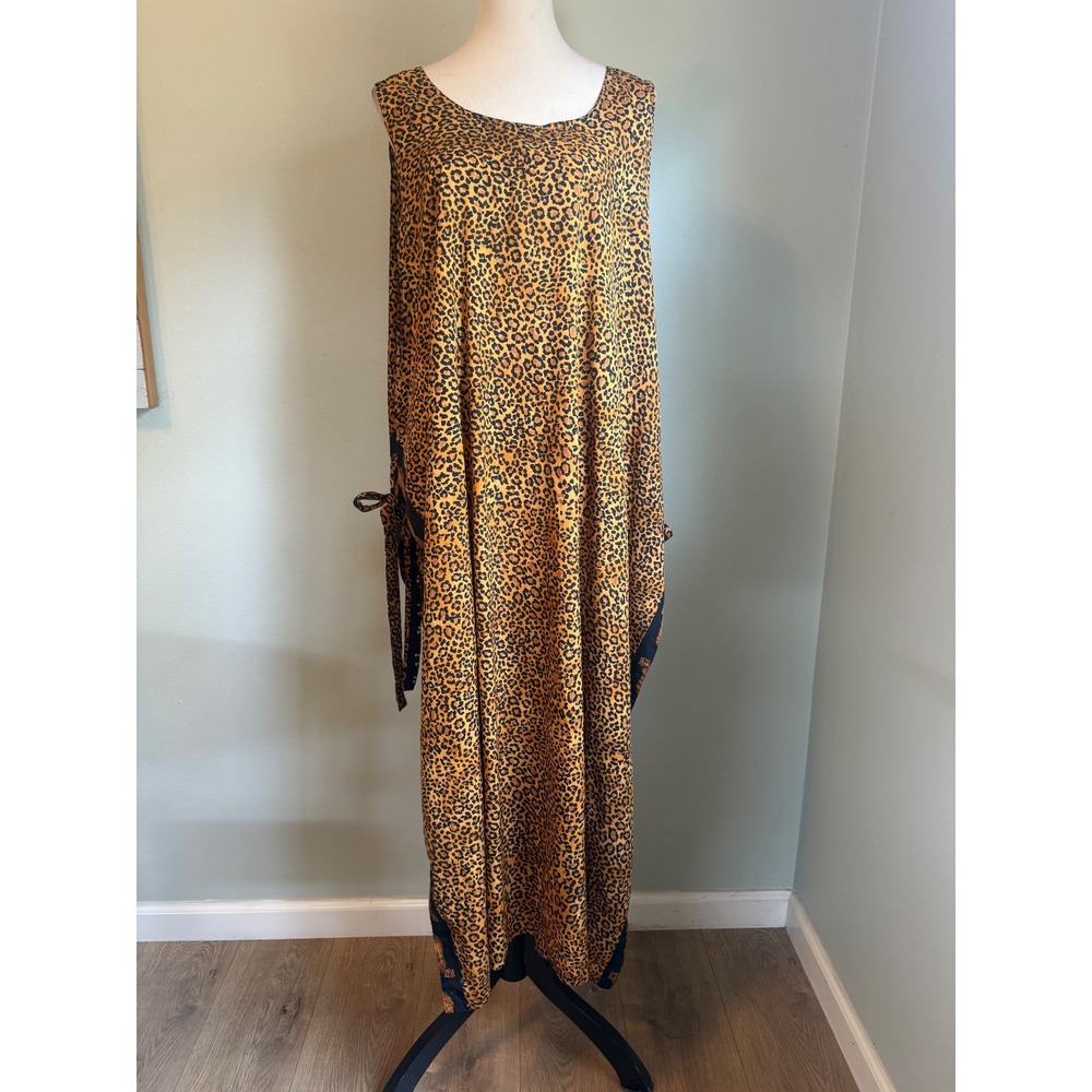 Rima Leopard cheetah Beach Cover Up Dress Open Side Tie Maxi Animal Brown boho y